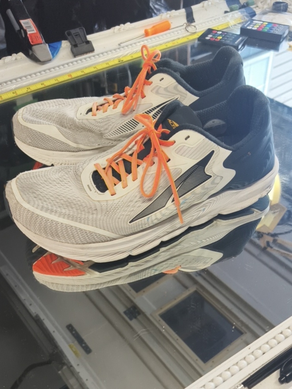 Men's Running Shoes - White with Black & Orange Accents